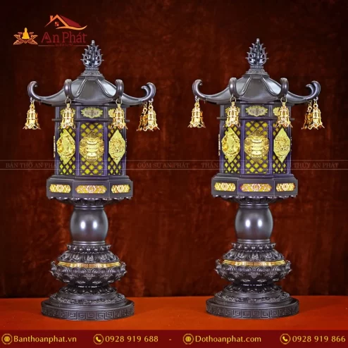 Đèn thờ điện tám cát tường hợp kim đồng DTD1433 An Phát