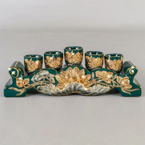 Kỷ Chén Ngai Đắp Nổi Xanh Vẽ Vàng Cao Cấp DT801