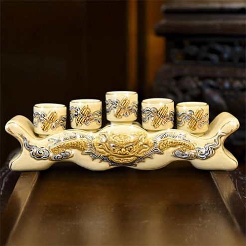 Kỷ Chén Ngai Hoàng Tộc Vẽ Vàng Đắp Nổi Cao Cấp DT795