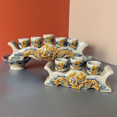 Kỷ Chén Ngai Men Rạn Đắp Nổi Gốm Sứ Bát Tràng DT782