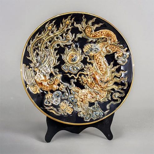 Mâm Bồng Long Phụng Chầu Nguyệt Xanh Coban Vẽ Vàng DT696