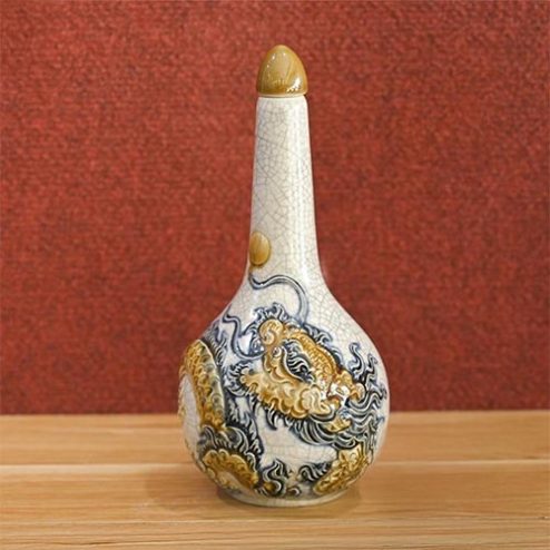 Nậm Rượu Bầu 1 Men Rạn Đắp Nổi Bát Tràng DT819