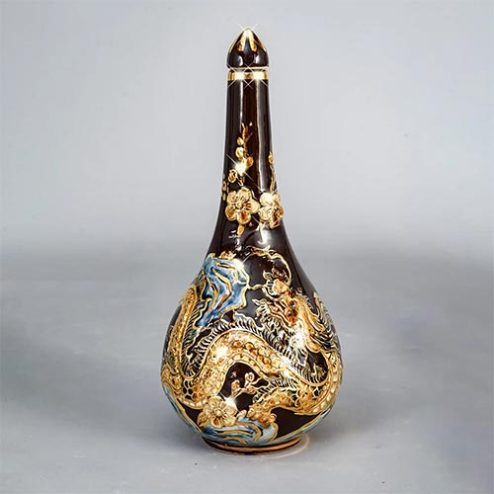 Nậm Rượu Thờ Cao Cấp Men Nâu Đắp Nổi Vẽ Vàng DT830