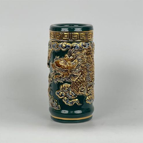 Ống Đựng Hương Đắp Nổi Xanh Vẽ Vàng DT660