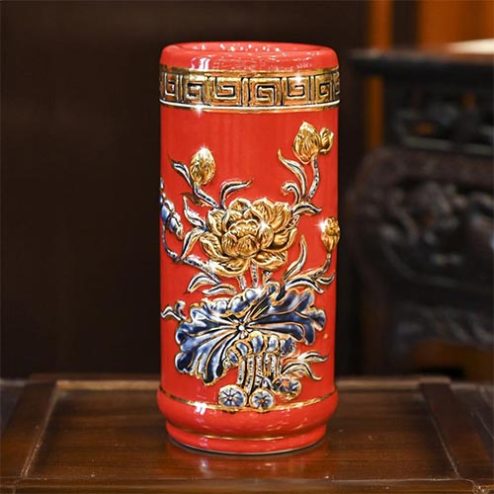 Ống Hương Đắp Nổi Đỏ Vẽ Vàng Cao Cấp DT816