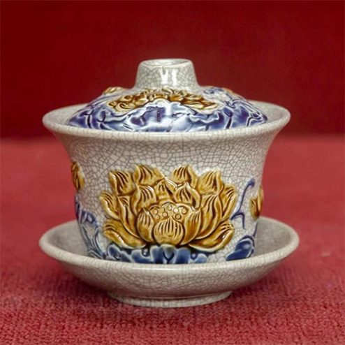 Bát Sâm Thờ Gốm Sứ Bát Tràng Men Rạn Đắp Nổi DT859