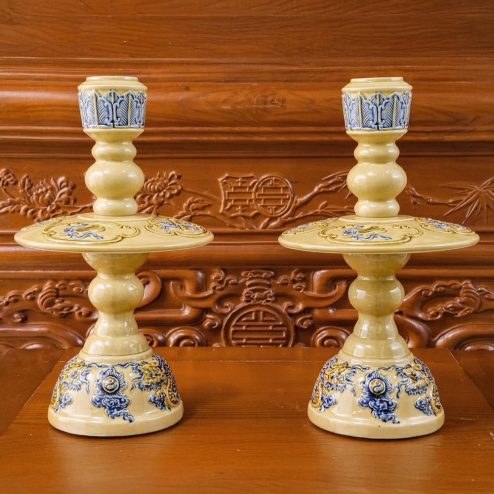 Chân Nến Đĩa Hoàng Thổ Đắp Nổi Bát Tràng DT906
