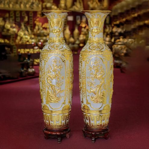 Lọ Lộc Bình Cao Cấp Tứ Cảnh Dát Vàng Kín Đắp Nổi Bát Tràng DT937