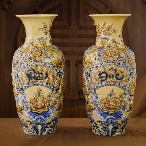 Lọ Lộc Bình Phúc Đức Hoàng Thổ Cao 56cm Bát Tràng DT952