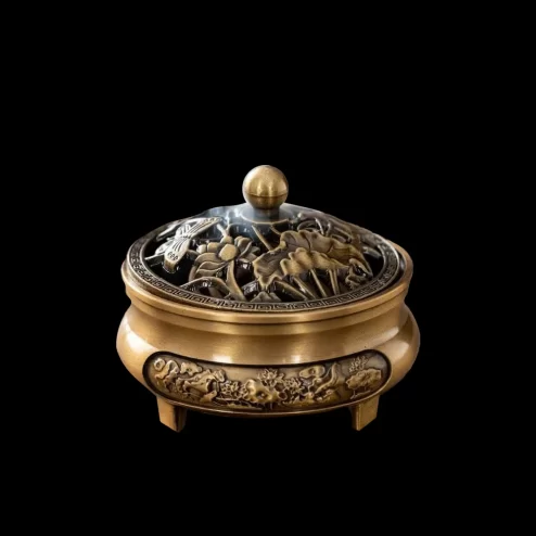 Lư Xông Trầm Bằng Đồng 3 Chân Hoa Sen PK9529 An Phát