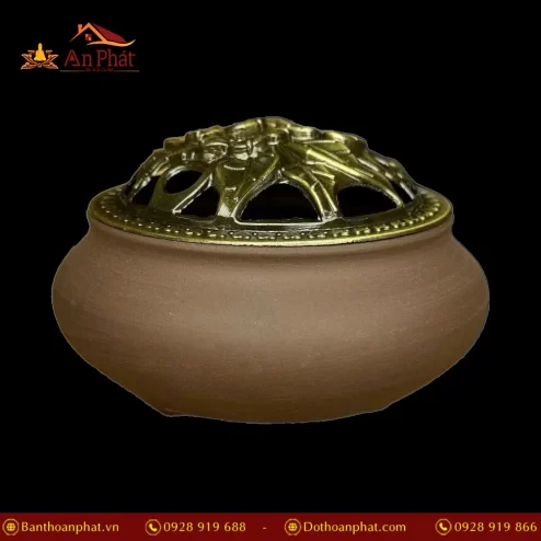 Lư Xông Trầm Gốm Vân Rạn màu Nâu Đất PK9512 An Phát