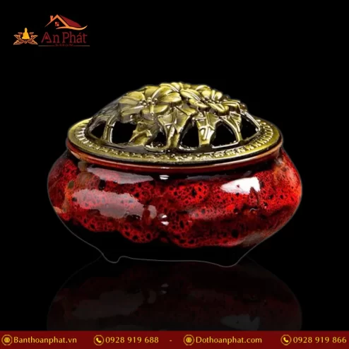 Lư Xông Trầm Hương Gốm Vân Rạn Nâu Đỏ PK9516 An Phát