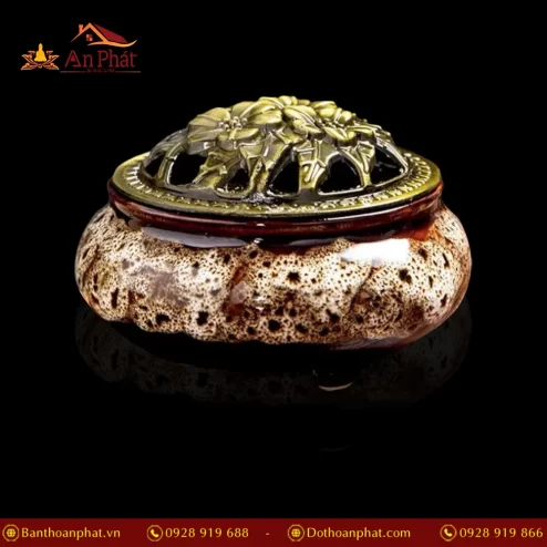 Lư Xông Trầm Hương Gốm Vân Rạn Nâu Trắng PK9517 An Phát