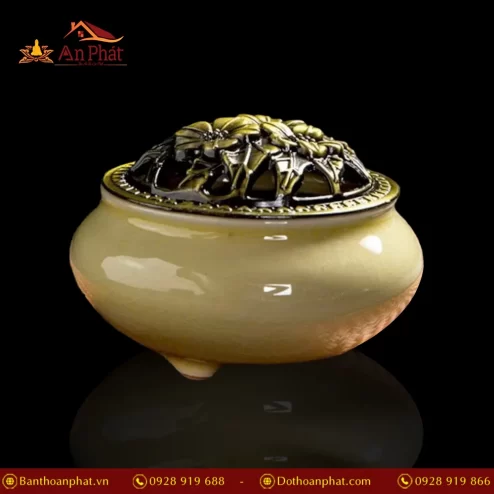 Lư Xông Trầm Hương Gốm Vân Rạn Vàng PK9507 An Phát
