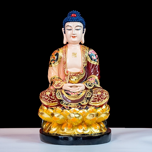Tượng A Di Đà Ngồi Composite Vẽ Màu Dát Vàng T2306
