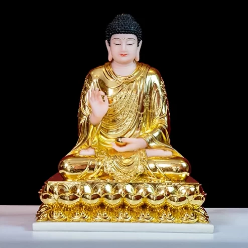 Tượng Bổn Sư Thích Ca Mâu Ni Đá Thạch Anh Dát Vàng Tọa Đài Sen T2304