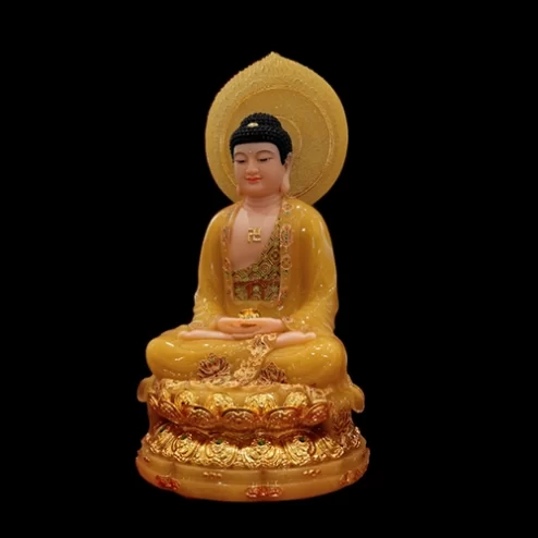 Tượng Bổn sư Thích ca Mâu Ni Tọa Đài Sen Dát Vàng Ngọc Thạch Có Lá Đề T2384