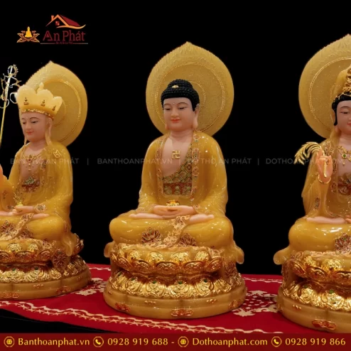 Tượng Bổn sư Thích ca Mâu Ni Tọa Đài Sen Dát Vàng Ngọc Thạch Có Lá Đề T2384