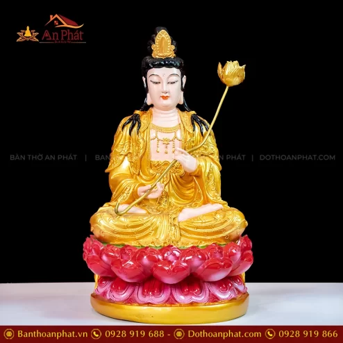 Tượng Đại Thế Chí Ngồi Composite Đế Sen Hồng màu Nhũ vàng T2305