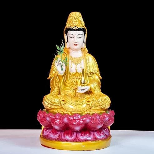 Tượng Quan Âm Ngồi Composite Dát Vàng T2350