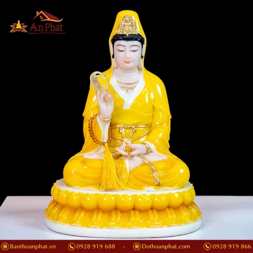 Tượng Quan Âm Ngồi Đá Thạch Anh màu Hổ Phách T2302