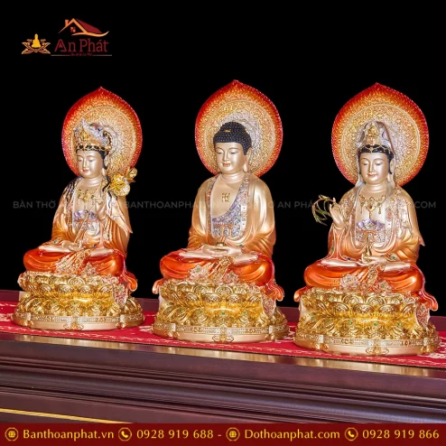 Tượng Tây Phương Tam Thánh ngồi đá đẹp