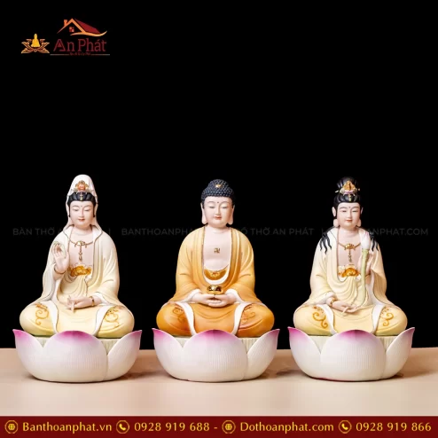 Tượng Tây Phương Tam Thánh Tọa Đài Sen Sứ Đức Hóa T2376