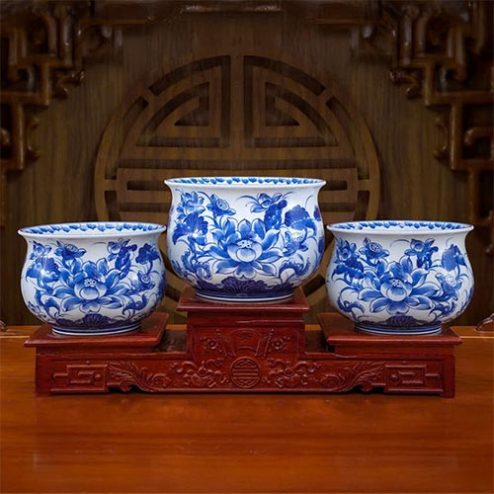 Bát Hương Lựu Bát Tràng Men Lam Vuốt Tay Cao Cấp DT998