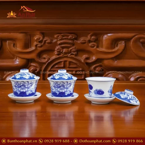 Bát Trà Sâm Sứ Bát Tràng Men Lam Cao Cấp DT1021