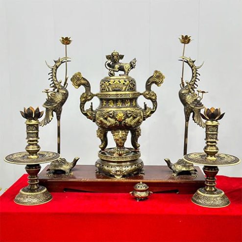 Bộ Đỉnh Hạc Cao Cấp Bằng Đồng Mẫu Cuốn Thư DT1090