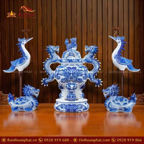 Bộ Đỉnh Hạc Men Ngọc Cao Cấp Sứ Bát Tràng DT1041