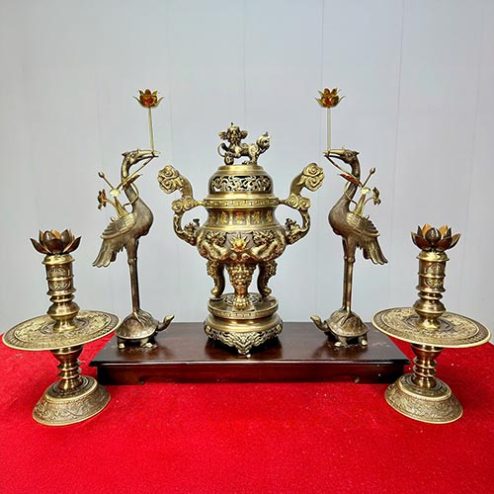 Bộ Ngũ Sự Đồng Màu Trầm Đẹp Cao Cấp Mẫu 5 Chữ Hán DT1097