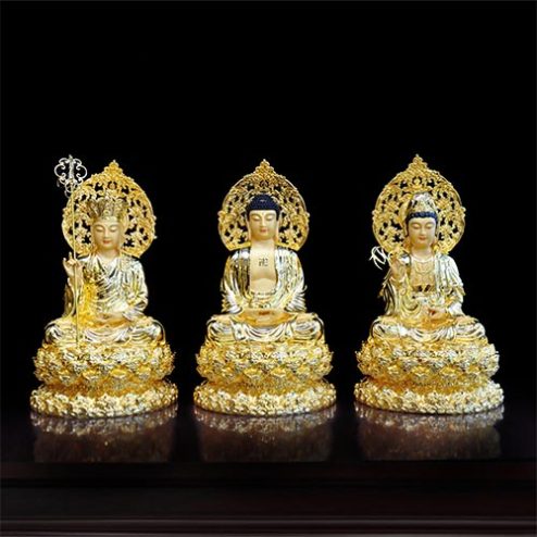 Bộ Tượng Ta Bà Tam Thánh Dát Vàng Ấn Bảo Dáng Ngồi T2351