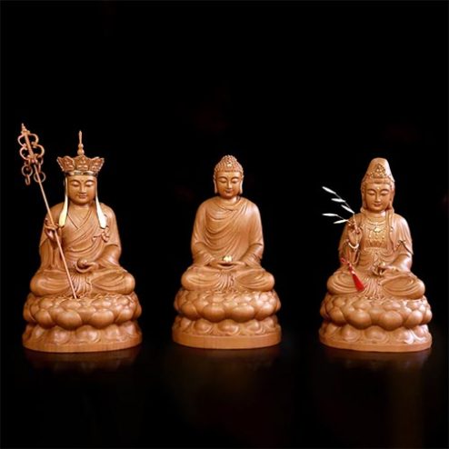 Bộ Tượng Ta Bà Tam Thánh Gỗ Hương Chương Cao Cấp Ngồi Đài Sen T2337