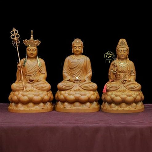 Bộ Tượng Ta Bà Tam Thánh Gỗ Long Não Nhập Khẩu T2338