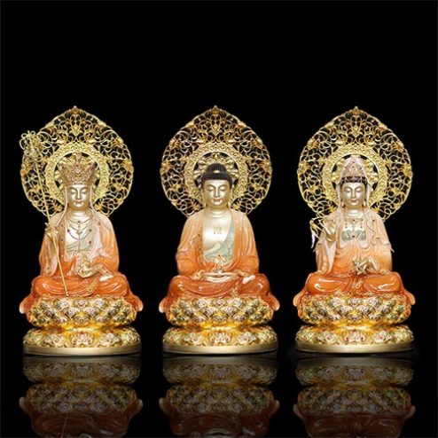 Bộ Tượng Ta Bà Tam Thánh Ngồi Đài Sen Bằng Đồng Cao Cấp T2353