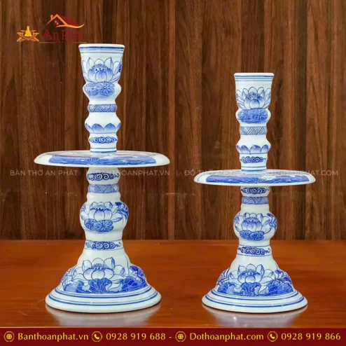 Cây Nến Cao Cấp Men Lam Bát Tràng DT1042