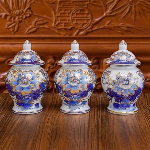 Choé Thờ Men Lam Vẽ Vàng Hoa Sen Cao Cấp DT1052