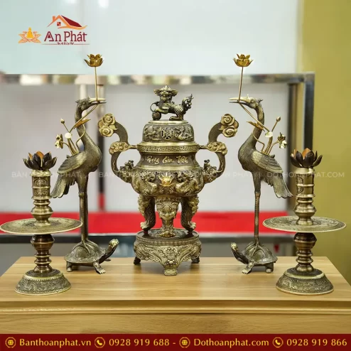Combo Đỉnh Hạc Đồng Cao Cấp Mẫu Phụng Gia Tiên DT1092