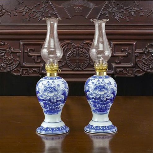 Đèn Dầu Dáng Xoài Men Lam Bát Tràng Cao Cấp Mẫu Mới DT1015