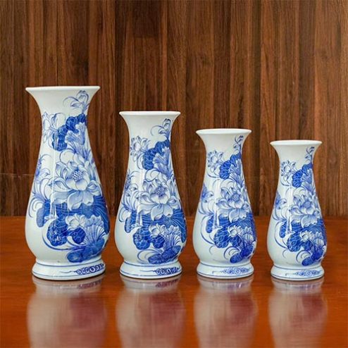 Lọ Huệ Men Lam Cao Cấp Sứ Bát Tràng Đựng Hoa DT1036