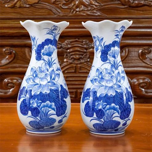 Lọ Lượn Hoa Sen Men Lam Sứ Bát Tràng DT1034