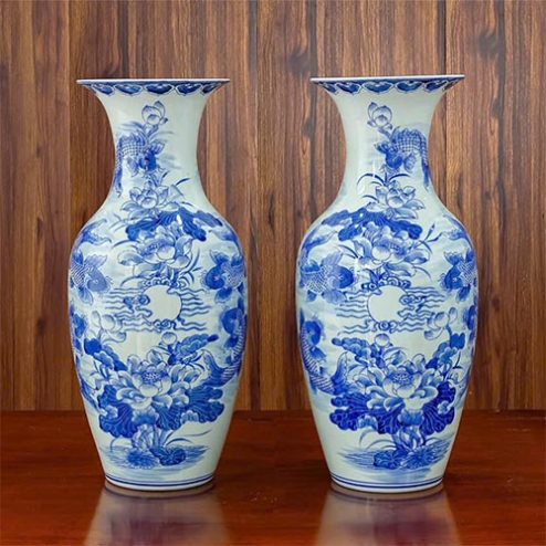 Lộc Bình Hoa Sen Cá Men Lam Gốm Bát Tràng Cao Cấp DT1039