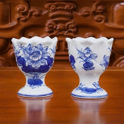 Ly Đựng Phật Thủ Hoa Sen Men Lam Bát Tràng DT1024