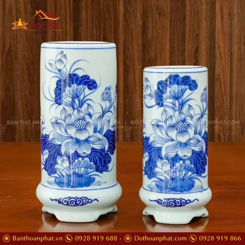 Ống Hương Hoa Sen Men Lam Bát Tràng DT1010