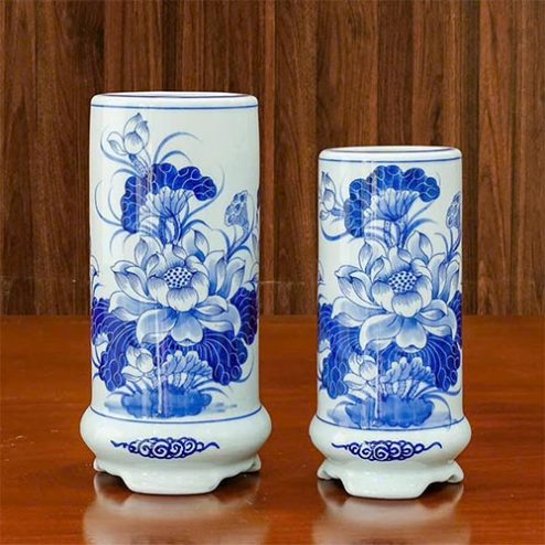 Ống Hương Hoa Sen Men Lam Bát Tràng DT1010