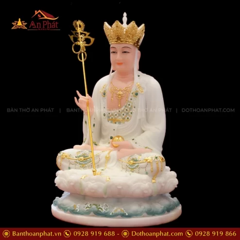 Tôn Tượng Địa Tạng Vương Tọa Đài Sen Đá Đài Loan Xanh trắng T2387