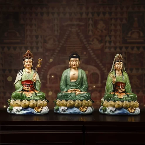 Tôn Tượng Tây Phương Tam Thánh Ngọc Thạch Phủ Đồng Lục Bảo Vân T2428