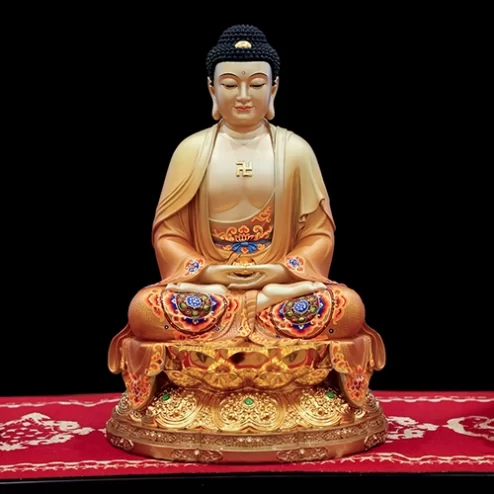 Tượng Bổn Sư Thích Ca Mâu Ni Ngọc Thạch Phủ Đồng Tọa Đài Sen vàng ánh nâu T2397