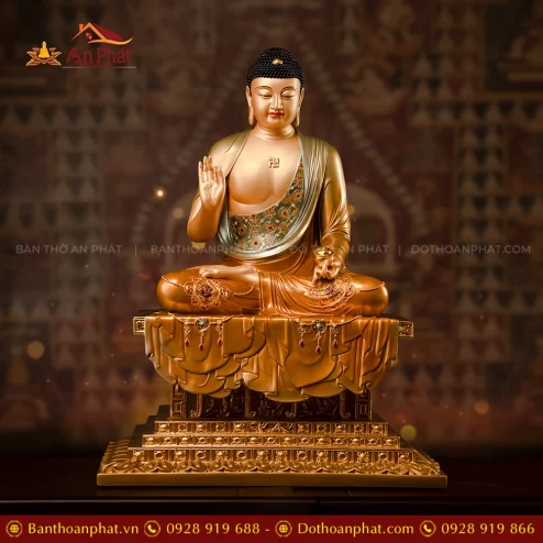 Tượng Bổn sư Thích Ca Mâu Ni Ngọc Thạch phủ Đồng Lam Bảo Hoa T2414